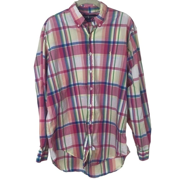 Ralph Lauren Plaid men’s button up shirt size large pastel colors preppy - Picture 1 of 12